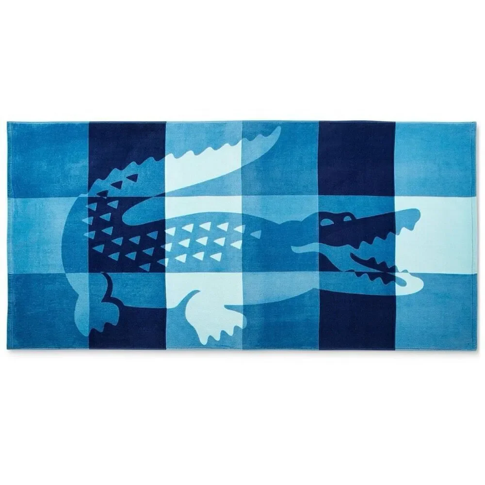NWT Lacoste Gorgeous Blue Ombre Blocks Logo 100% Cotton Big 72”x36” Beach Towel